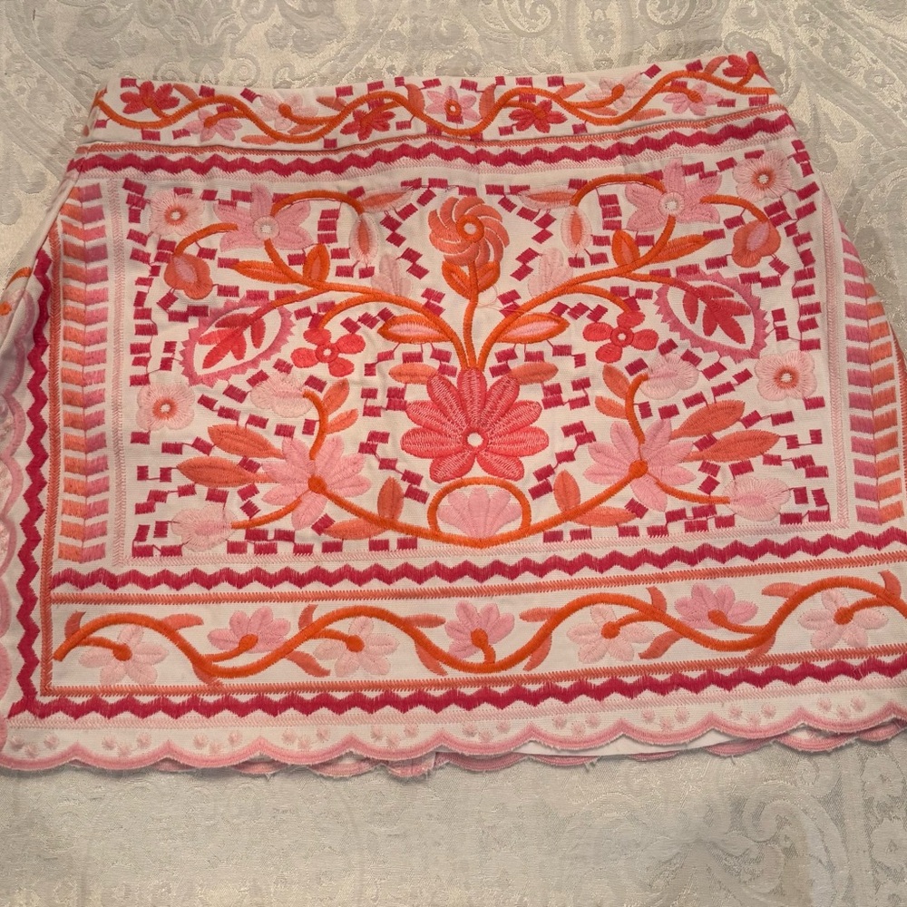 J. Marie Floral Embroidered Pink and Orange Skirt